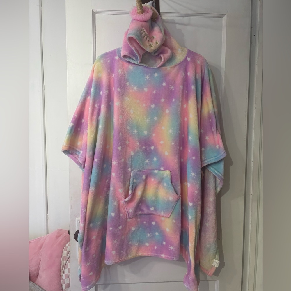 Cozy Kids Rainbow Unicorn Star Pajama Blanket Poncho Robe